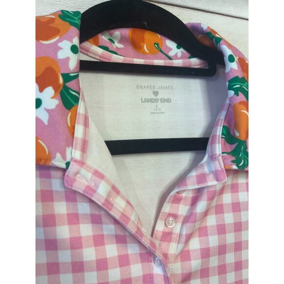 Draper James For Land's End Size LG Sleeveless Polo Pink White Check Print EUC - Picture 5 of 6
